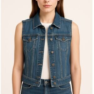 Loft Medium Wash Denim Vest Women's Size Medium